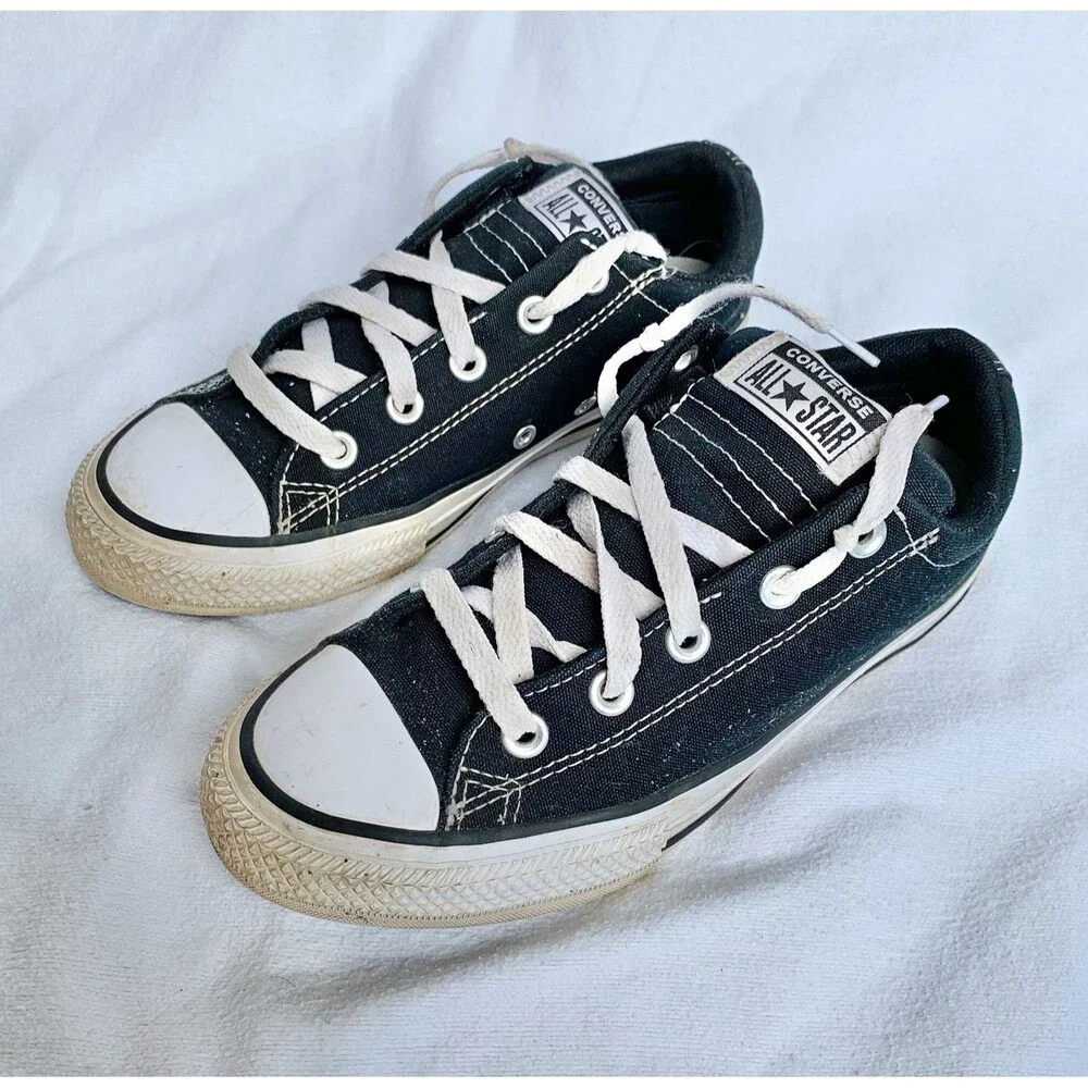 Converse All Star Kids Low Top Canvas Lace-Up Sneakers Black/White US 4